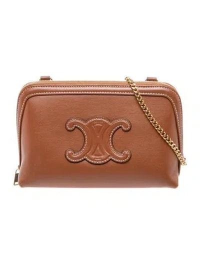 Pre-owned Celine Triomphe Clutch On Chain In Brown