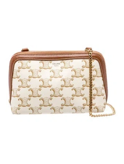 Pre-owned Celine Triomphe Clutch On Chain In Neutral