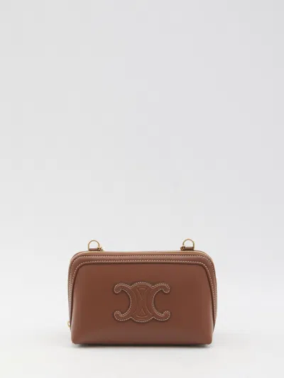 Celine Triomphe Clutch On Chain In Tan