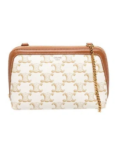 Pre-owned Celine Triomphe Clutch On Chain In White