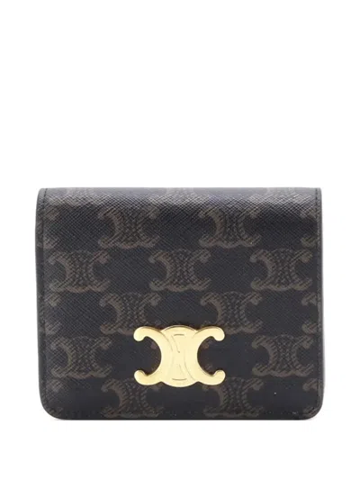 Pre-owned Celine Triomphe Compact Wallet Triomphe Coated Canvas Small Wallets In Brown