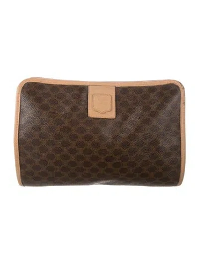 Pre-owned Celine Triomphe Coated Canvas Cosmetic Bag In Brown