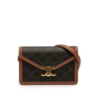 Pre-owned Celine Triomphe Coated Canvas Margo Wallet On Chain In Brown