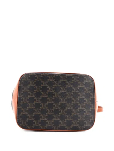 Pre-owned Celine Triomphe Coated Canvas Medium Bucket Bag In Brown