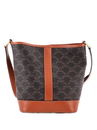 Pre-owned Celine Triomphe Coated Canvas Small Bucket Bag In Brown