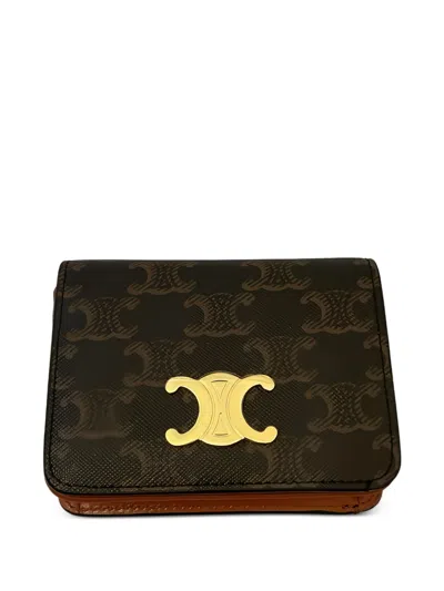 Celine Triomphe Compact Wallet In Brown