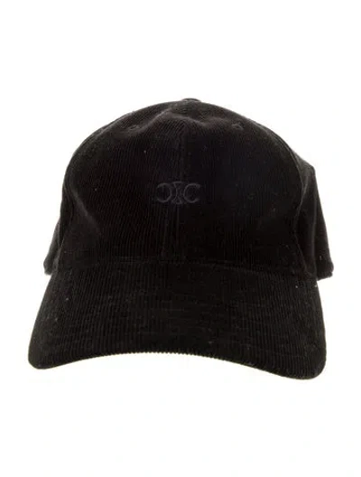 Pre-owned Celine Triomphe Corduroy Baseball Cap In Black