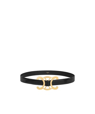 Celine Triomphe Core Belt 25mm In Taurillon Leather In Black