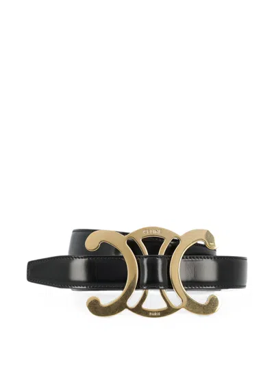 Celine Triomphe Core Leather Belt In Black