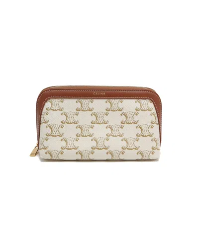 Pre-owned Celine Céline Triomphe Cosmetic Pouch In White