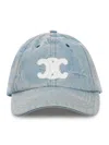Celine Triomphe Cotton Denim Hat In Blue