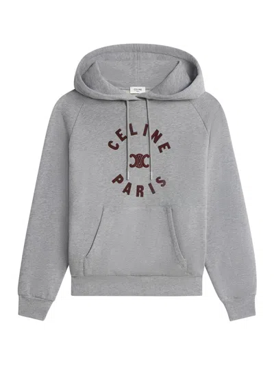 Celine Triomphe Cotton Fleece Hoodie In Grey