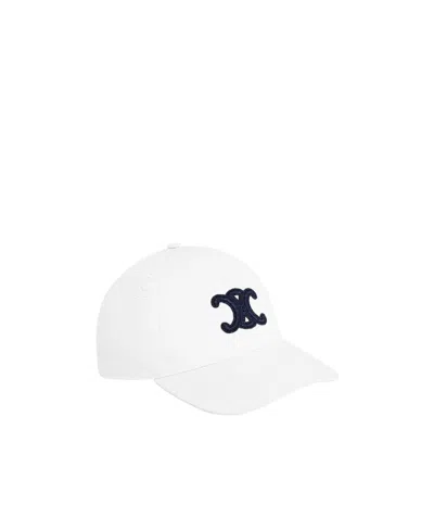Celine Triomphe Cotton Gabardine Baseball Cap In White