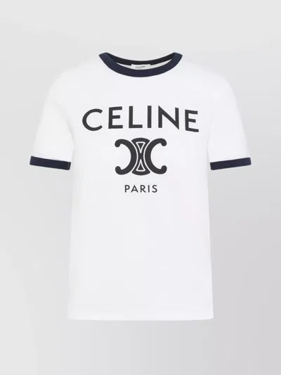 Celine Triomphe Cotton T-shirt With Contrast Trim In White