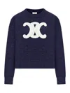Celine Women Ribbed Wool Crew-neck Sweater In Blue