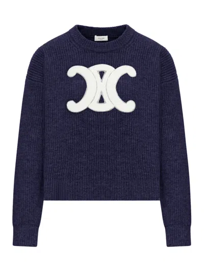 Celine Triomphe Crew Neck Sweater In Blue