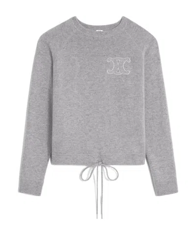 Celine Triomphe Crew Neck Sweater In Wool And Cashmere In Gray