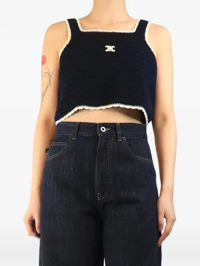 Pre-owned Celine Triomphe Crochet Top In Blue