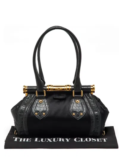 Pre-owned Celine Triomphe Crocodile-effect Tote Bag In Black