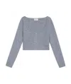 Celine Triomphe Crop Top In Fine Ribbed Wool In Blue
