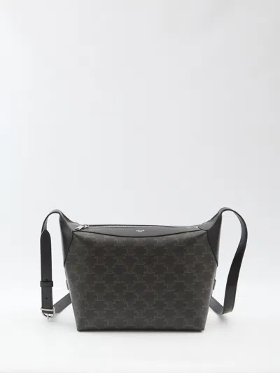 Celine Leather-trimmed Monogrammed Coated-canvas Messenger Bag In Brown