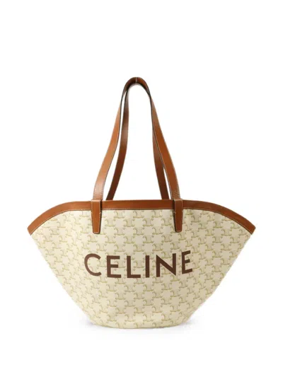 Pre-owned Celine Triomphe Cuffin Tote Bag In Neutrals