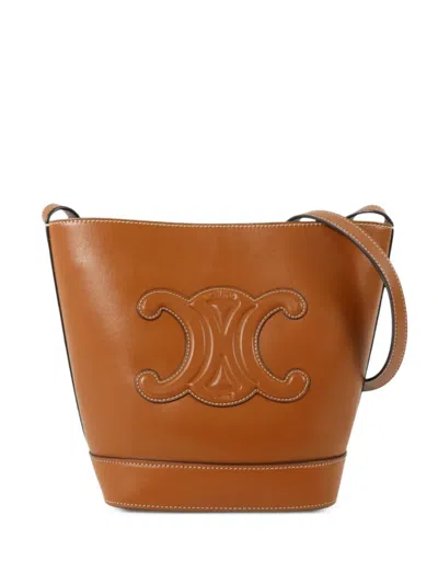 Pre-owned Celine Triomphe Cuir Bucket Bag In Brown