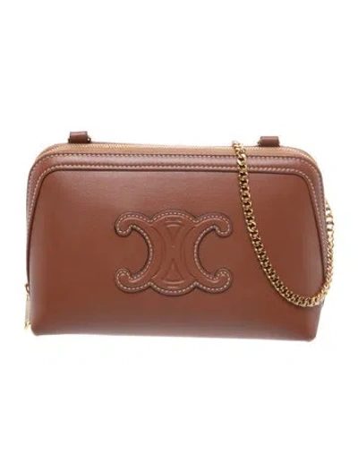 Pre-owned Celine Triomphe Cuir Triomphe Clutch On Chain 2024 In Brown