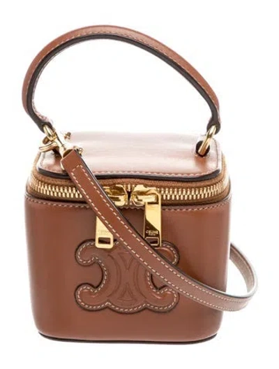 Pre-owned Celine Triomphe Cuir Vanity Case Mini In Brown