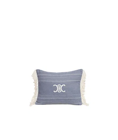 Celine Triomphe Cushion In Striped Cotton In Off-white/navy Blue