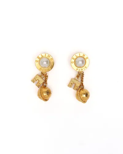 Celine Céline Triomphe Dangling Clip-on Earrings In Gold