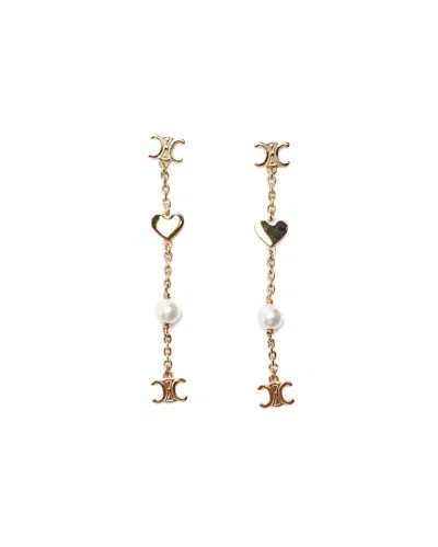 Pre-owned Celine Céline Triomphe Dangling Earrings In Gold