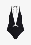 Celine Cut-out One Piece Swimsuit With Golden Effect Details In Black