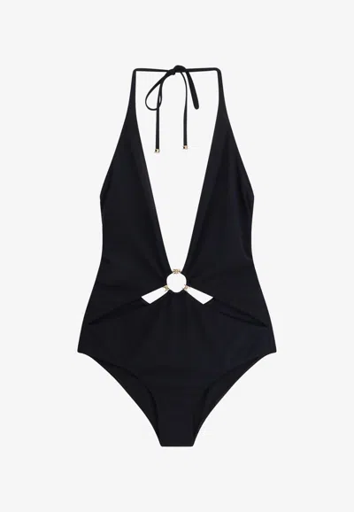 CELINE TRIOMPHE DEEP V-NECK ONE-PIECE SWIMSUIT