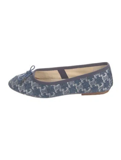 Pre-owned Celine Triomphe Denim Ballet Flats In Blue