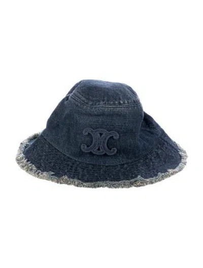 Pre-owned Celine Triomphe Denim Bucket Hat In Blue