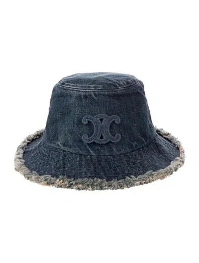 Pre-owned Celine Triomphe Denim Bucket Hat In Blue