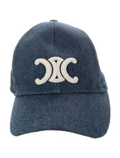 Pre-owned Celine Triomphe Denim Cap In Blue