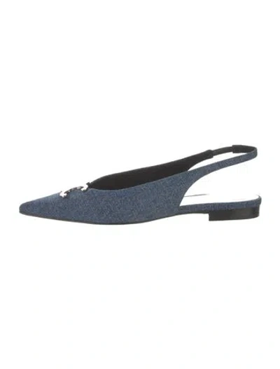 Pre-owned Celine Triomphe Denim Slingback Flats In Blue