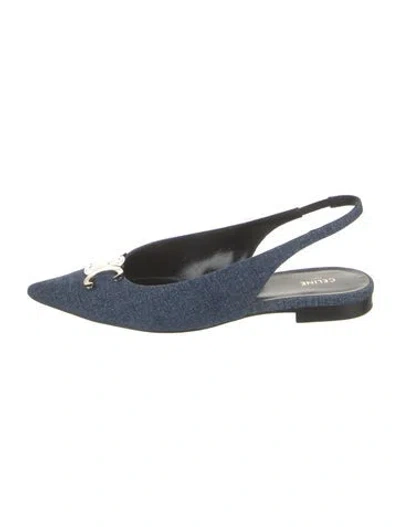 Pre-owned Celine Triomphe Denim Slingback Flats In Blue