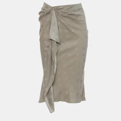 Pre-owned Celine Triomphe Draped Skirt Silk In Beige