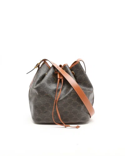 Celine Céline Triomphe Drawstring Bucket Bag In Brown