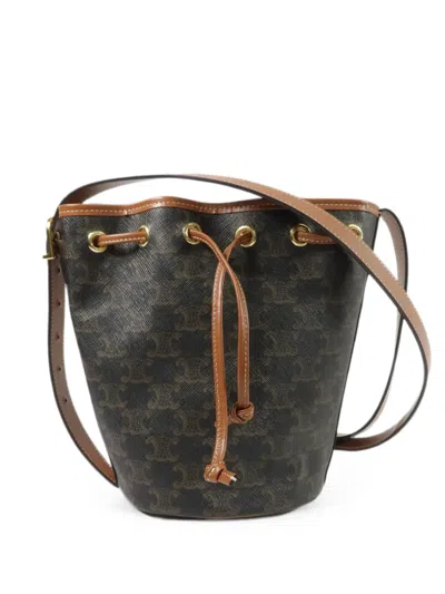 Pre-owned Celine Triomphe Drawstring Bucket Bag In Brown