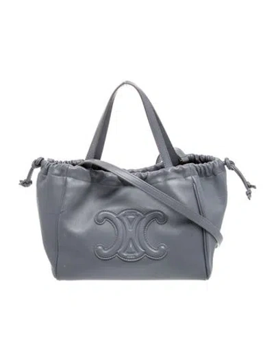 Pre-owned Celine Triomphe Drawstring Cabas Small In Blue