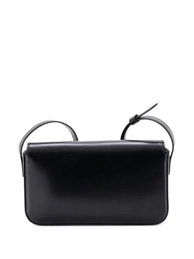 Pre-owned Celine Triomphe East-west Smooth Calfskin Shoulder Bag In Black
