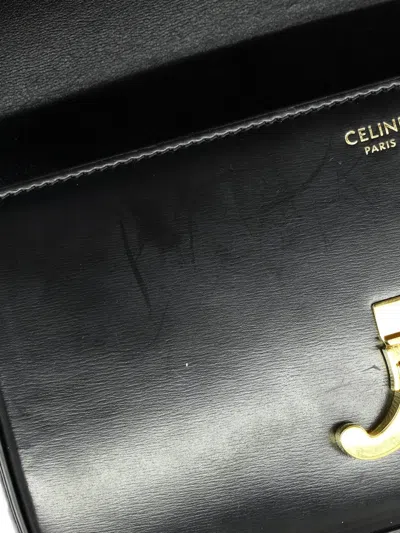 Pre-owned Celine Triomphe East-west Smooth Calfskin Shoulder Bag In Black