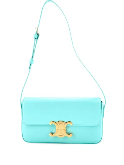 Pre-owned Celine Triomphe East-west Smooth Calfskin Shoulder Bag In Blue