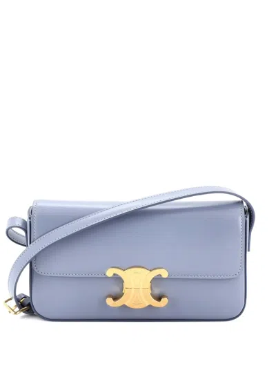 Pre-owned Celine Triomphe East-west Smooth Calfskin Shoulder Bag In Blue