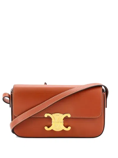 Pre-owned Celine Triomphe East-west Smooth Calfskin Shoulder Bag In Brown