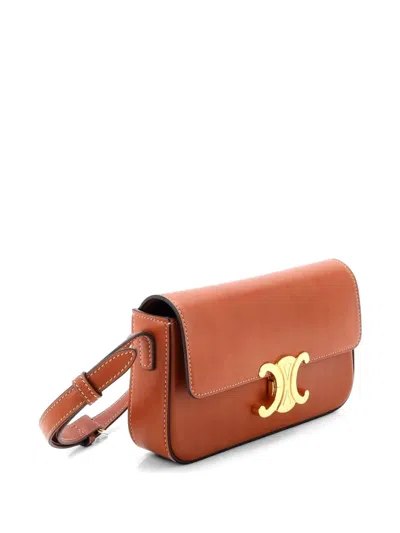 Pre-owned Celine Triomphe East-west Smooth Calfskin Shoulder Bag In Brown